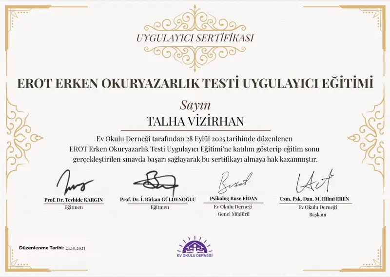 EROT Erken Okuryazarlık Testi Uygulayıcı Sertifikası